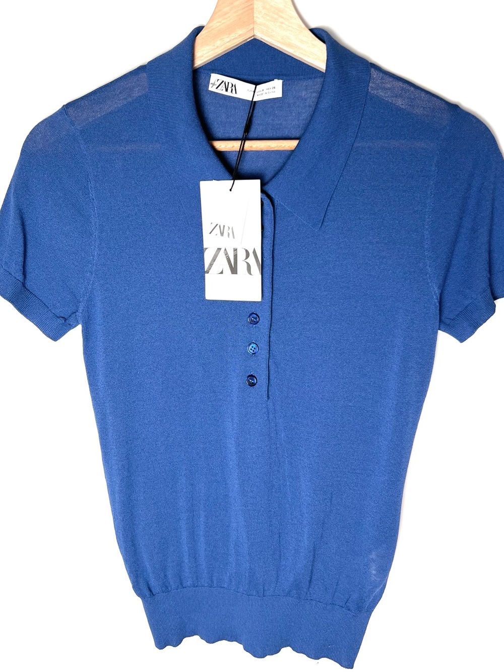 Zara Blue Lightweight Short-Sleeve Polo Knit Top - Picture 2 of 8